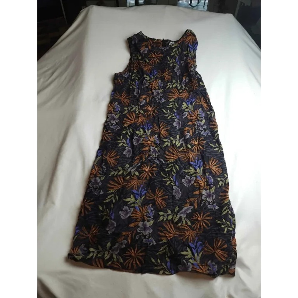 Sag Harbor Dress Womens Large Black Floral Woven Sleeveless Midi Retro 90s